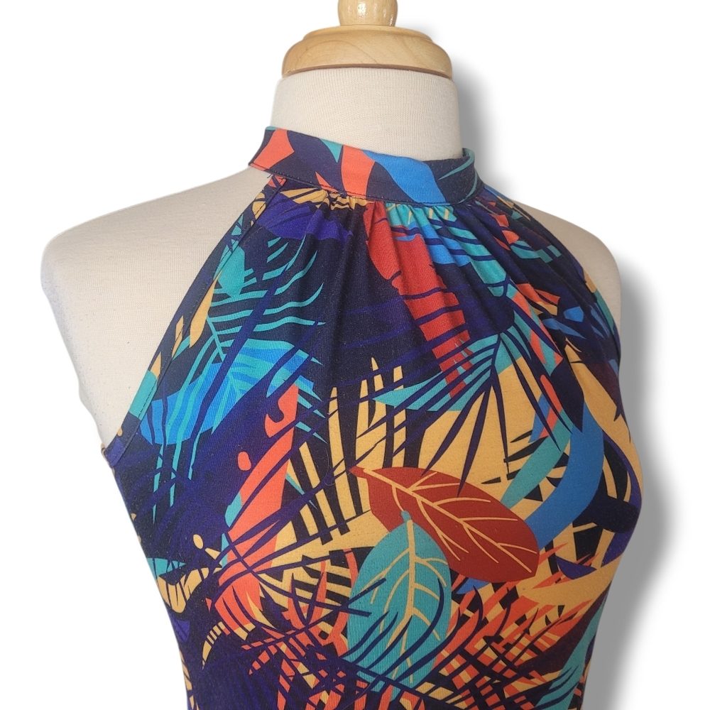 Ouges Halter Tropical Color Sleeveless Midi Dress… - image 3